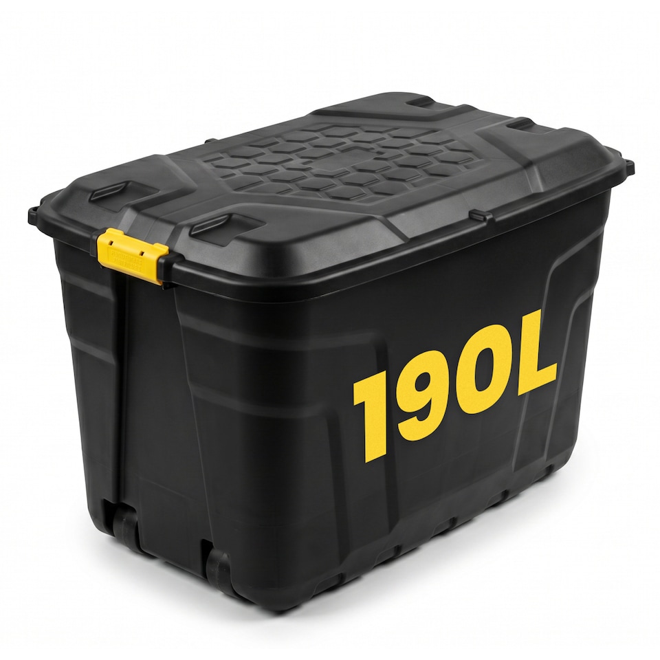 image 1 of 190L Extra Large Storage Box on Wheels with Lid - Heavy-Duty Lockable (Black)
