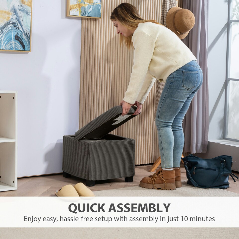 image 1 of HOMCOM 40 cm Ottoman Storage Box with Removable Lid, Foot Rest, Grey Grey