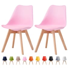 Set of 2 Dining Chairs with Solid Wooden Legs and Seat Cushion Pad Pink- Eva by MCC
