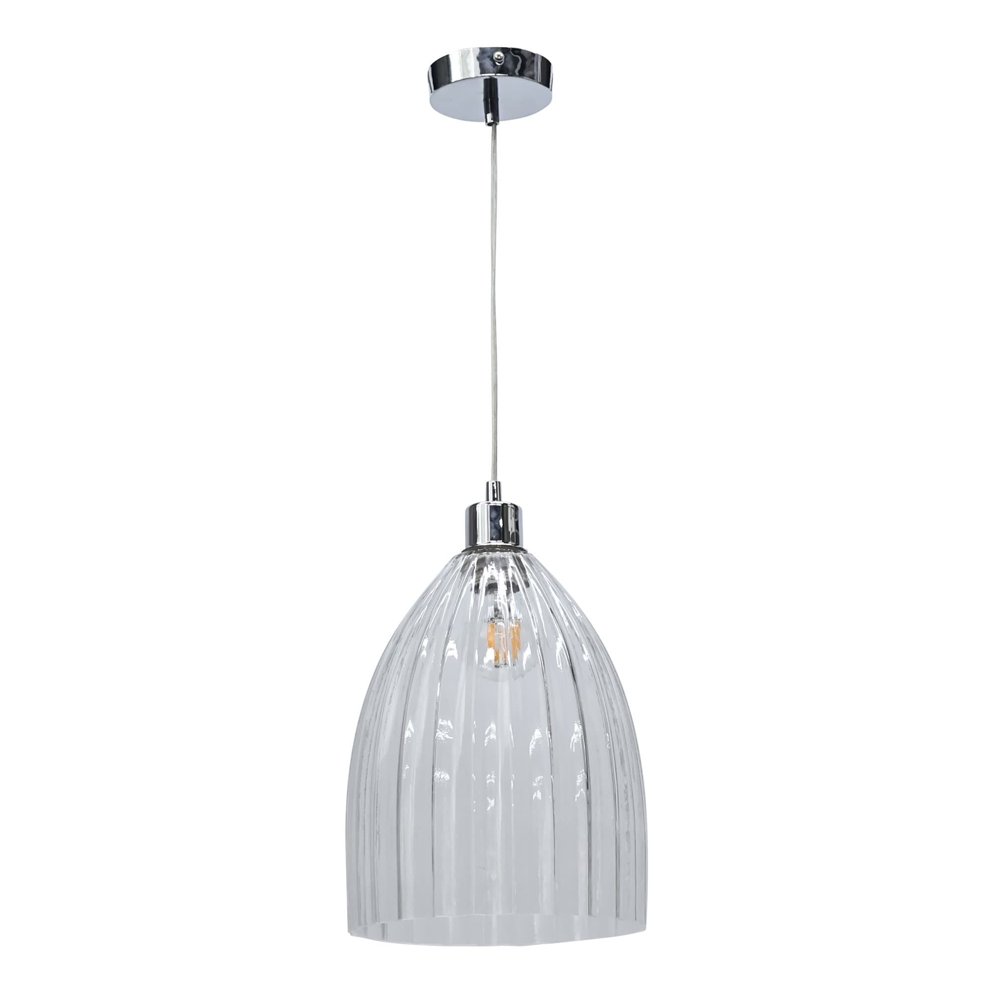 First Choice Lighting Hayes Chrome with Clear Fluted Glass Pendant Light in Silver