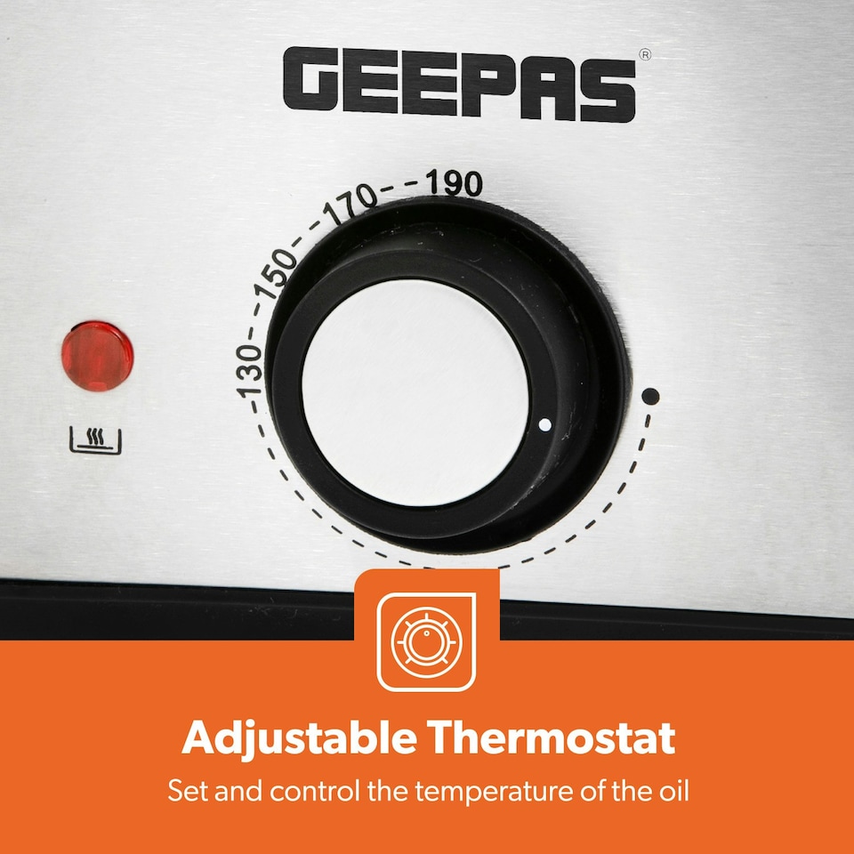 image 1 of GEEPAS Deep Fat Fryer, 900W | 1.5L Stainless Steel Fryer with Viewing Window, Silver