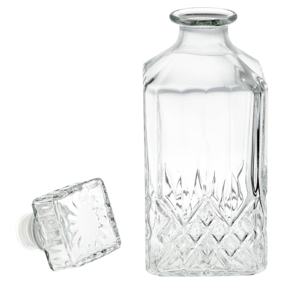 image 1 of 1L Round Glass Whisky Whiskey Decanter Cut Look Carafe Bar Spirits Brandy Sherry