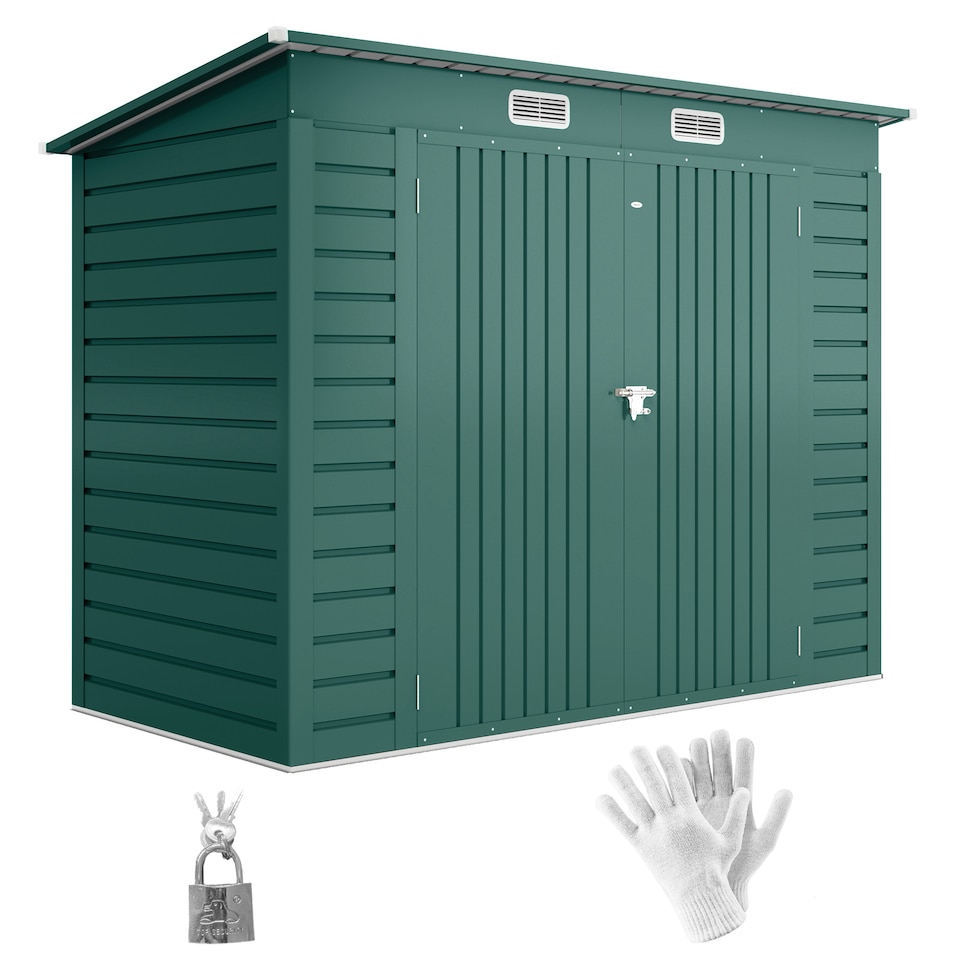 image 1 of Outsunny 8 x 4FT Garden Shed, Galvanised Metal Shed, Easy to Assemble, Outdoor Tool Storage Shed with Pent Roof, Lockable Door and 2 Vents, Green