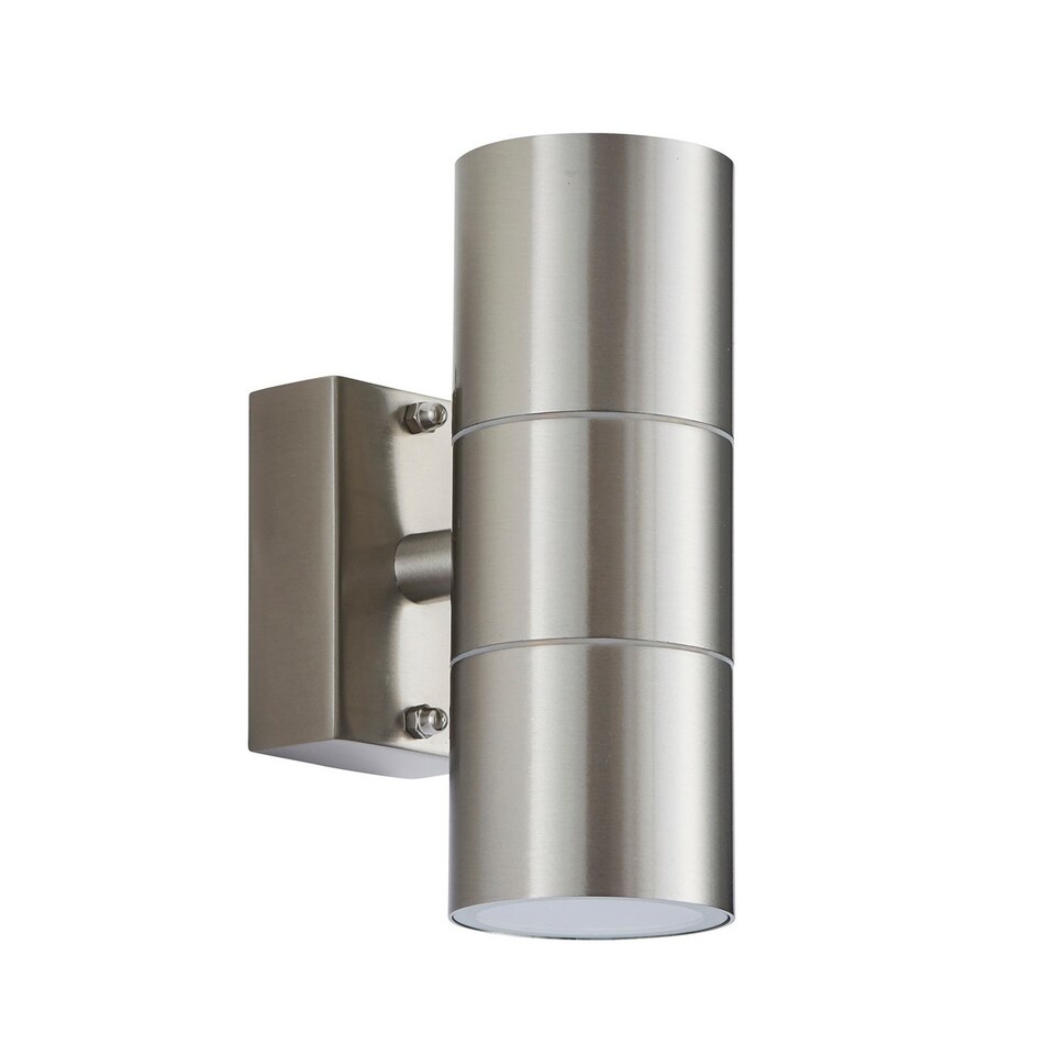 image 1 of Canon 2 Light Outdoor Up Down Wall Light Clear Glass, Polished Stainless Steel IP44, GU10