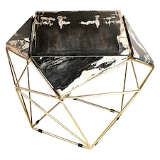 Distinctive Dark Petrified Wood Coffee Table, Natural Design Modern Coffee Table, Elegant Decorative Table | Brown
