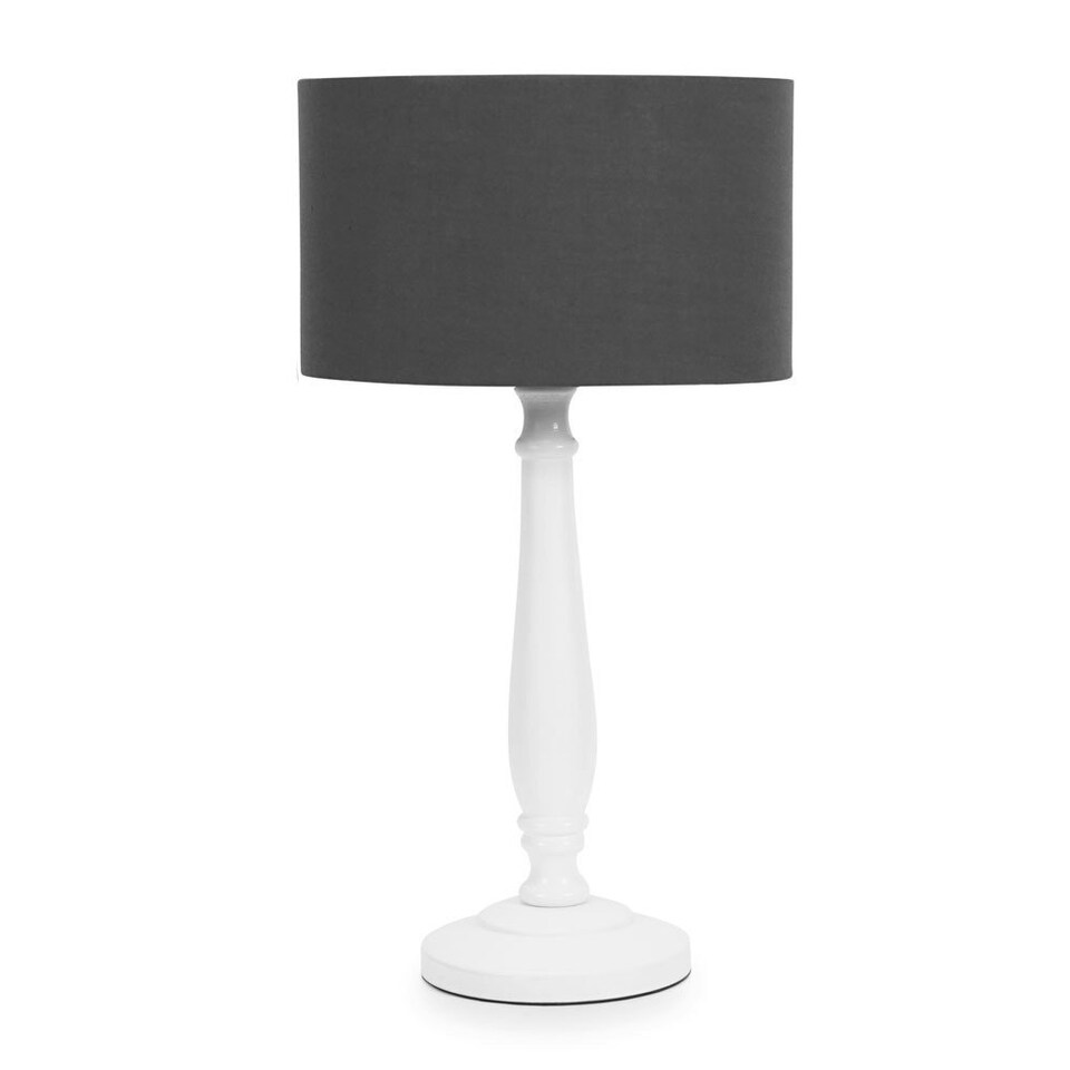 image 1 of ValueLights Victoria White Wood Traditional Stem Table Lamp with Charcoal Fabric Drum Shade