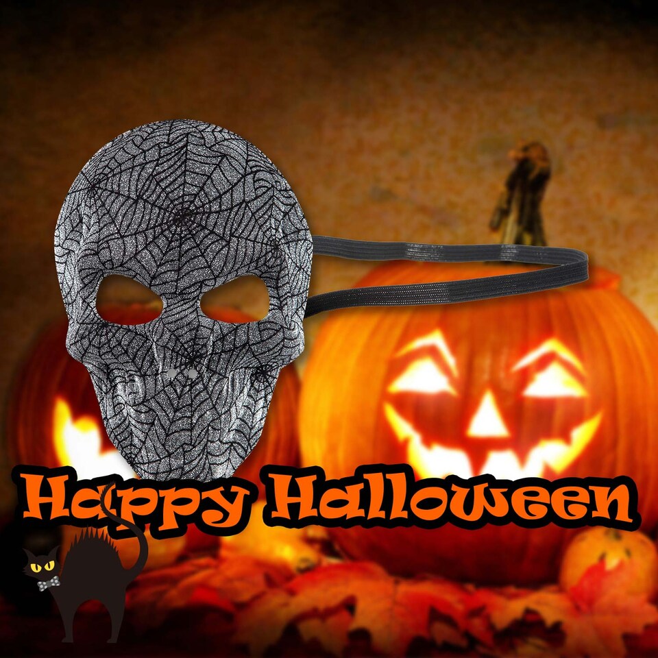 image 1 of vfm-estore Halloween Skull Mask Glitter Web Design Silver