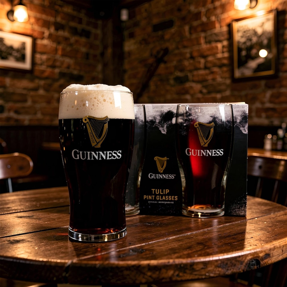 image 1 of Guinness Tulip Pint Glass Set - 2 Piece Large Reusable Glass Craft Beer Drinking Tulip Lager Ale Pub Kitchen Tumbler Cups Set