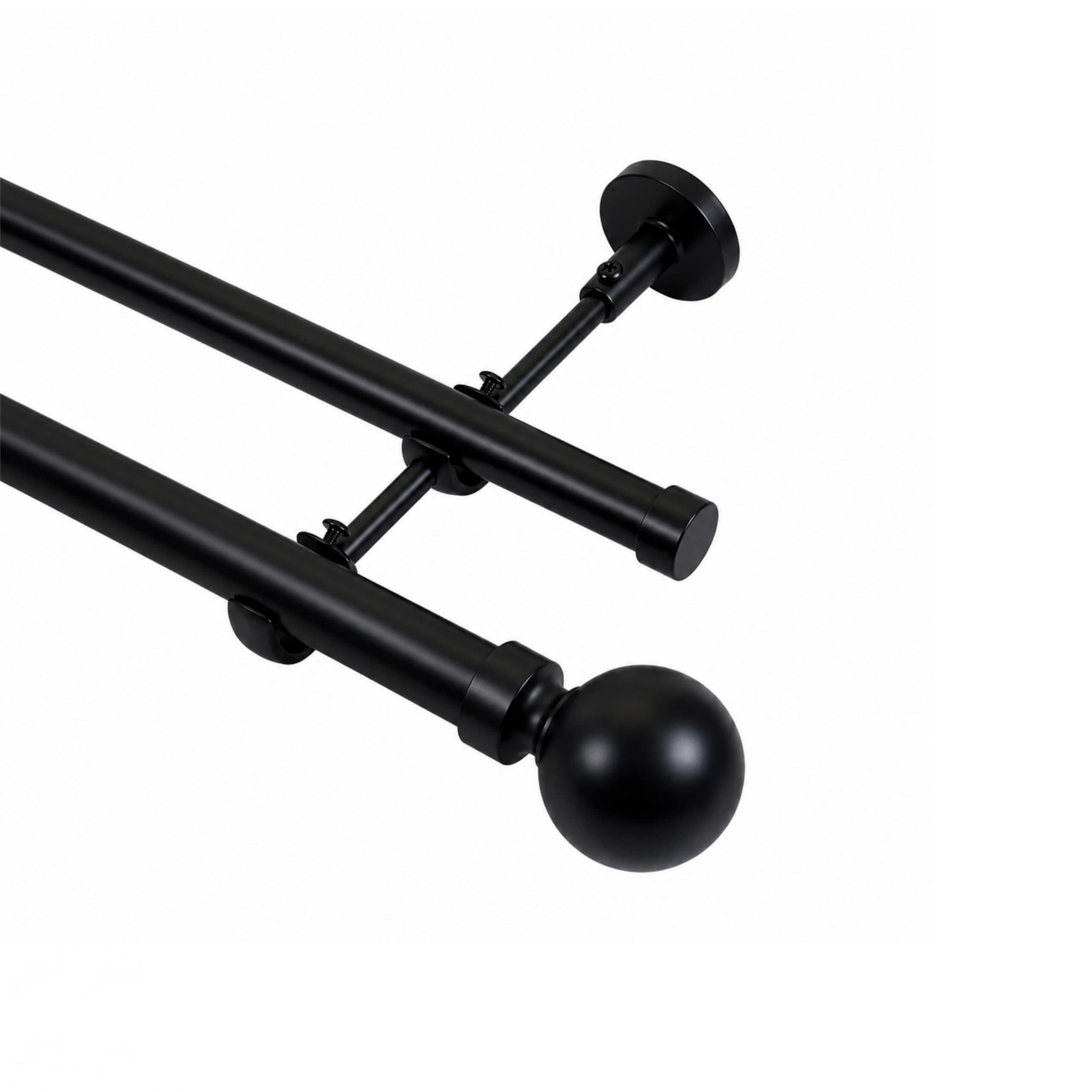 Lister Cartwright Double Eyelet Curtain Pole Set, Extendable 120-220 cm, Obsidian Black Ball Finials, 19mm and 28mm Metal Poles