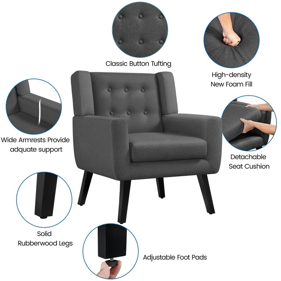 image 1 of Yaheetech Linen Fabric Accent Chair with Wood Legs Removable Cushion Grey | Dark Gray