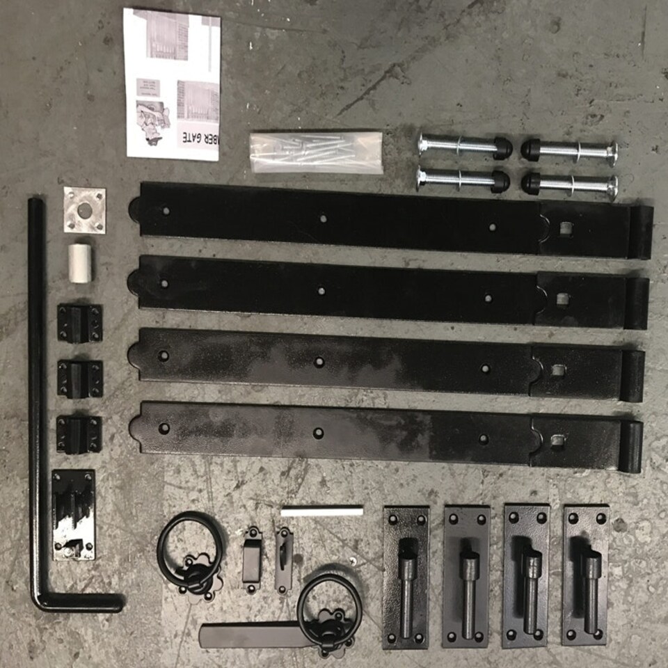 18 Inch Double Gate Fittings Set Hook & Band Hinge, Latch, Drop Bolt - Black | Black