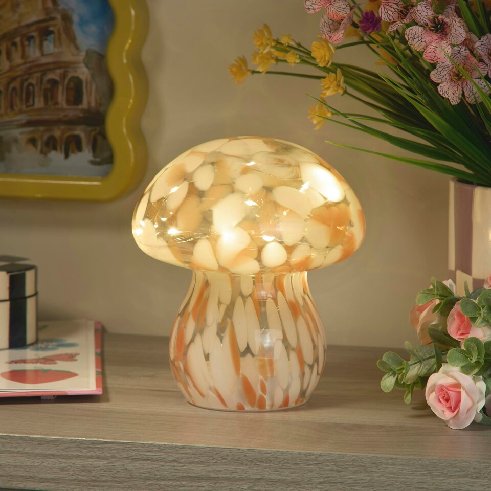 image 1 of LED Glass Mushroom Lamp - Coral Orange