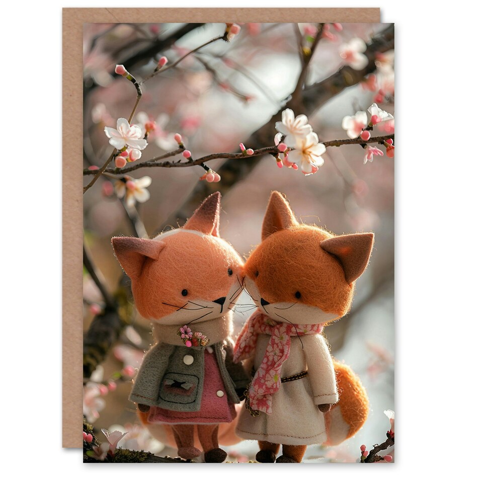 image 1 of Cute Felt Couple Under Cherry Blossom Tree Birthday Card