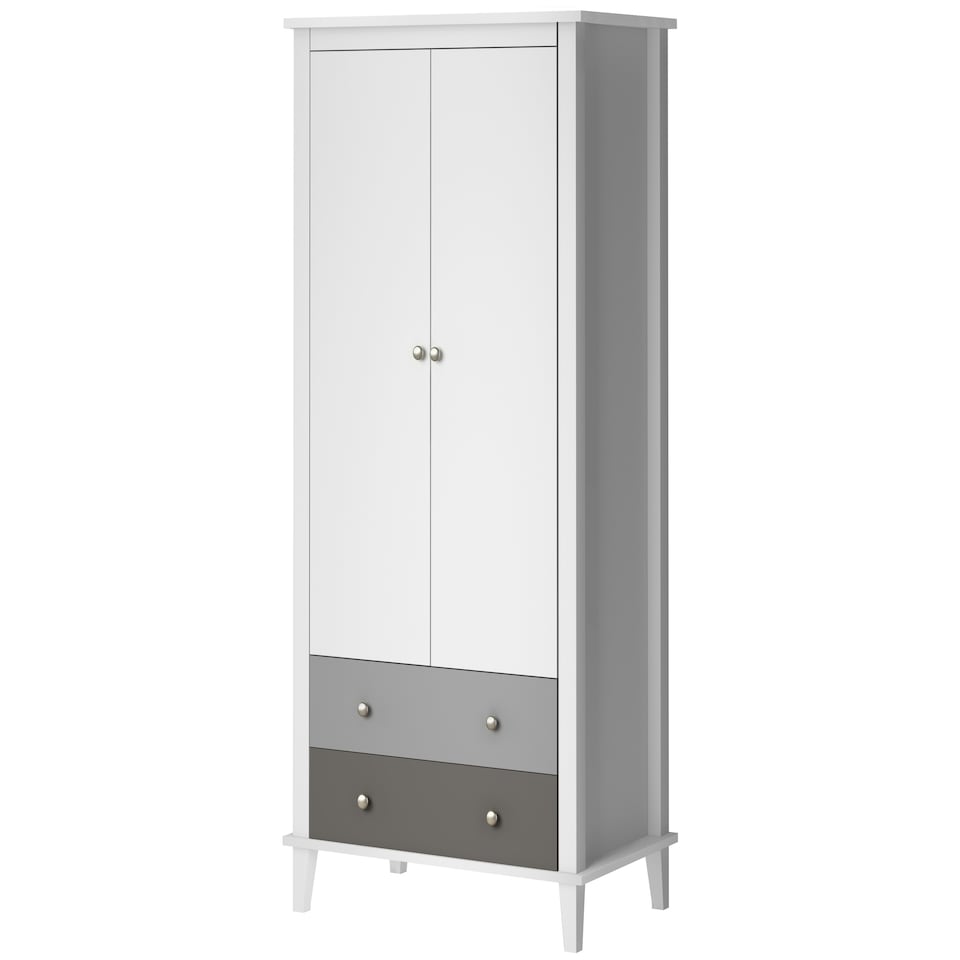 image 1 of Poppy Wardrobe with 2 Drawers 2 Doors White/Grey White | White/Grey