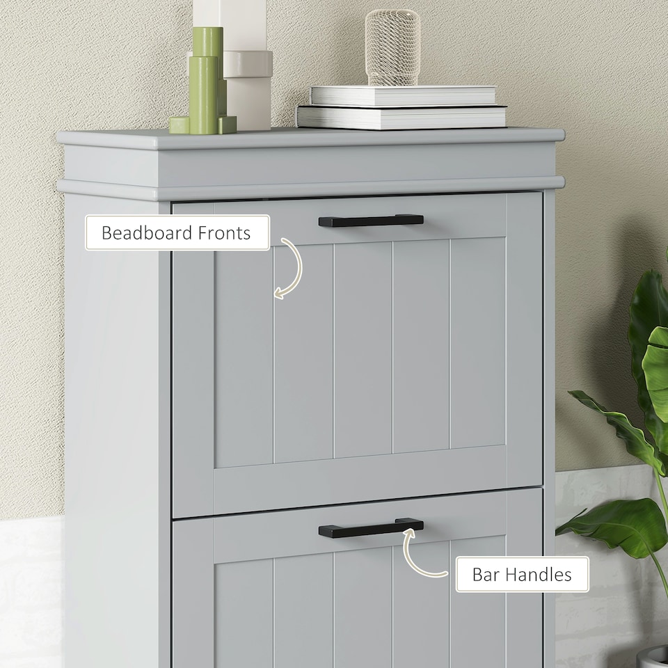 image 1 of HOMCOM Slim Shoe Storage Cabinet with 2 Flip Drawers for Entryway, Grey | Grey