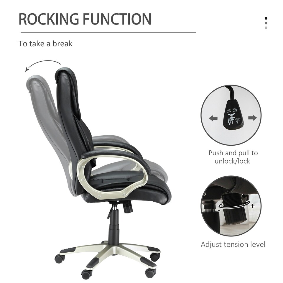 image 1 of HOMCOM Executive Office Chair Faux Leather Computer Desk Chair w/ Wheel Black