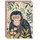 image 1 of Chimpanzee Ape Monkey With Pink Flowers Watercolour Birthday Card