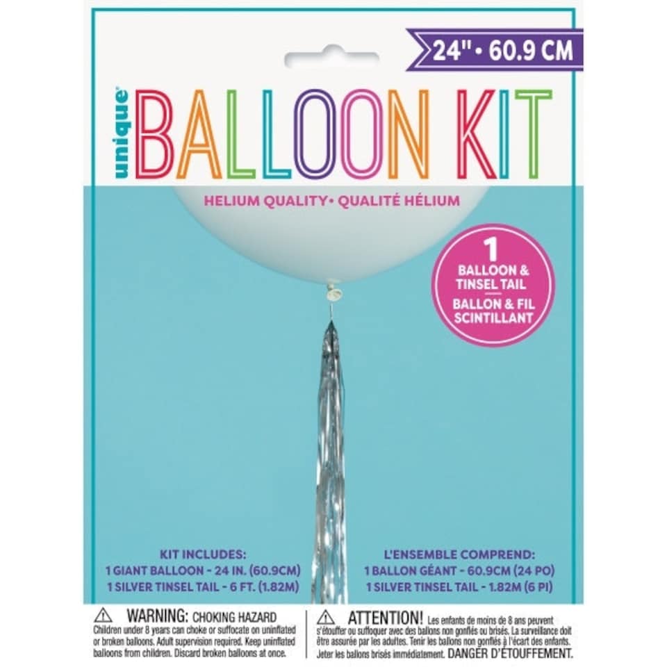 image 1 of White Latex Balloon 24" with Silver Tassel