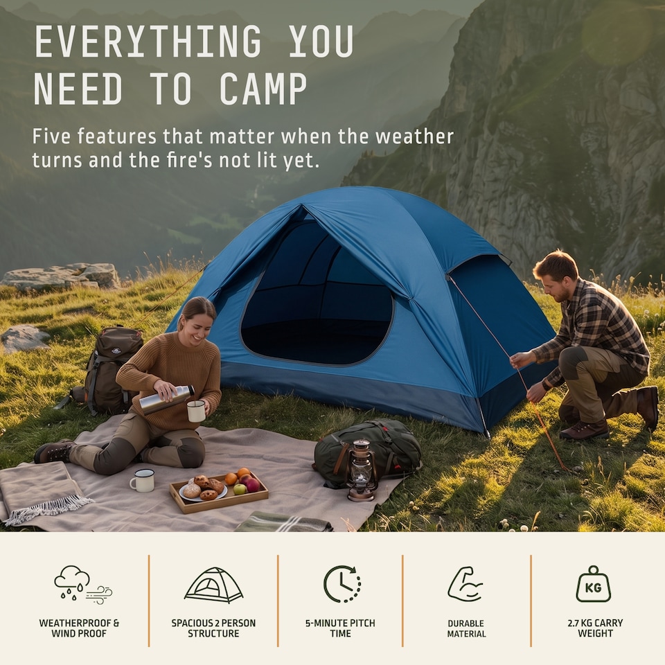 image 1 of Voyager 2 Man Dome Tent with Taped Seams and Breathable Mesh Inner