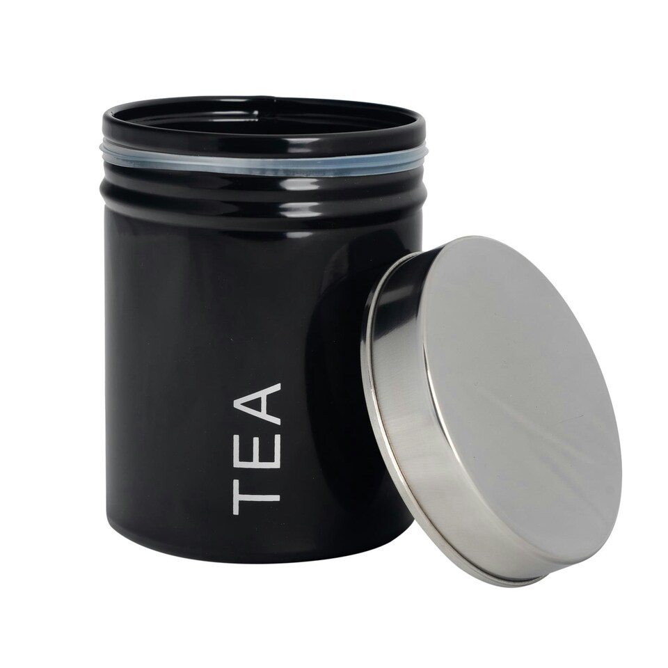 image 1 of Harbour Housewares Black Round Metal Kitchen Tea Coffee Sugar Canisters Kitchen Caddy Kitchen Storage Containers Canister
