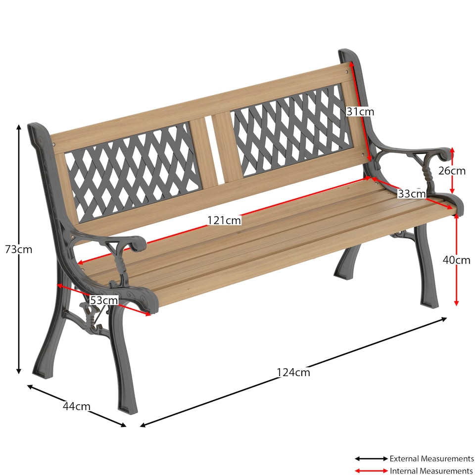 image 1 of Garden Vida 3 Seater Garden Bench Outdoor Patio Seating, Twin Cross Style