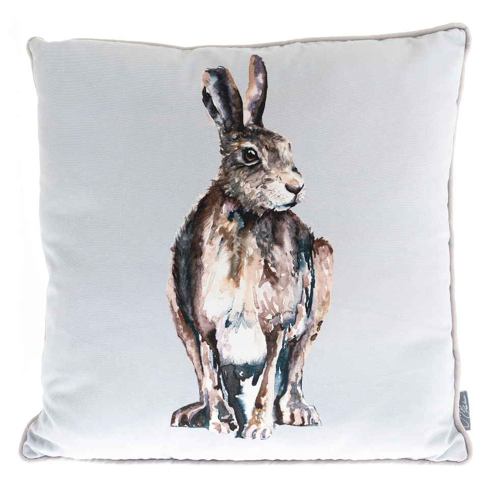 image 1 of Meg Hawkins Hare Cushion 40cm White | Brown