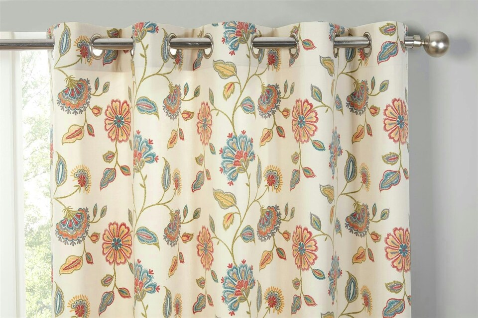 image 1 of Shelley - Fully Lined Floral Curtains - Eyelet - Polycotton (Multi, 90'' x 90'' - 229cm x 229cm (Pair))