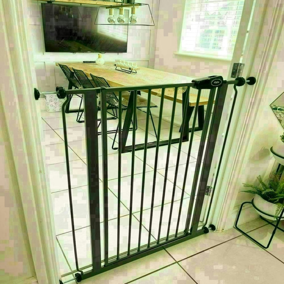 image 1 of Bettacare Extra Tall Pressure Installed Premium Pet Gate, 75cm - 83cm, Slate Grey, Pressure Fit Stair Gate for Dog, Safety Barrier for Puppy