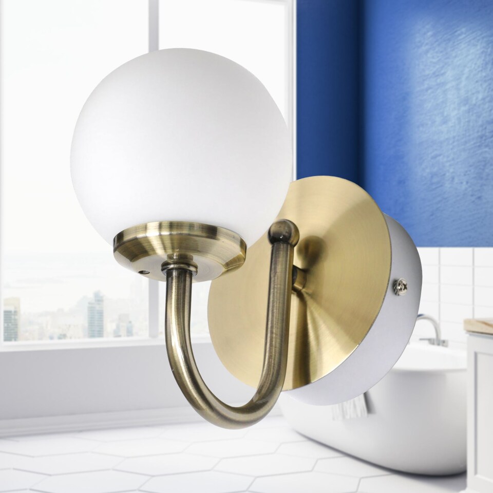 image 1 of Set of 2 Victoria - Antique Brass Globe Bathroom Wall Lights