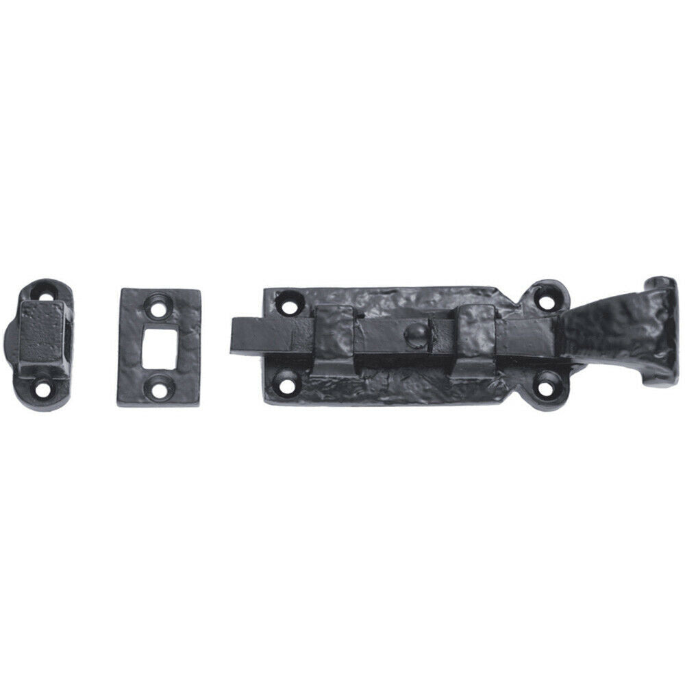 Loops Surface Mounted Straight Barrel Door Bolt Lock 198 x 48mm Black Antique