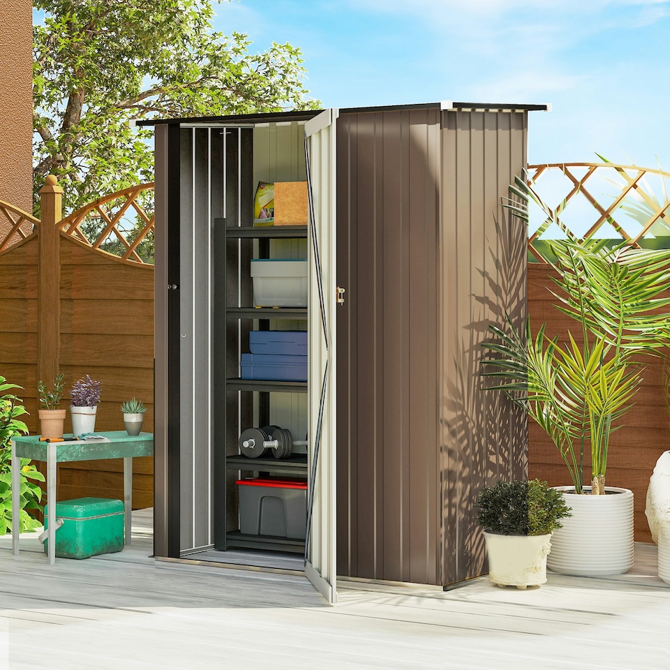 image 1 of Outsunny Outdoor Storage Shed Steel Garden Shed w/ Lockable Door Brown