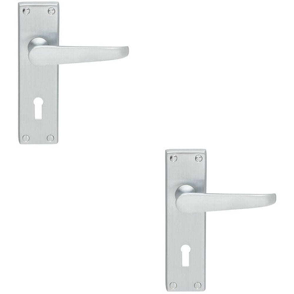 Loops 2x PAIR Victorian Flat Lever on Lock Backplate Handle 150 x 42mm Satin Chrome