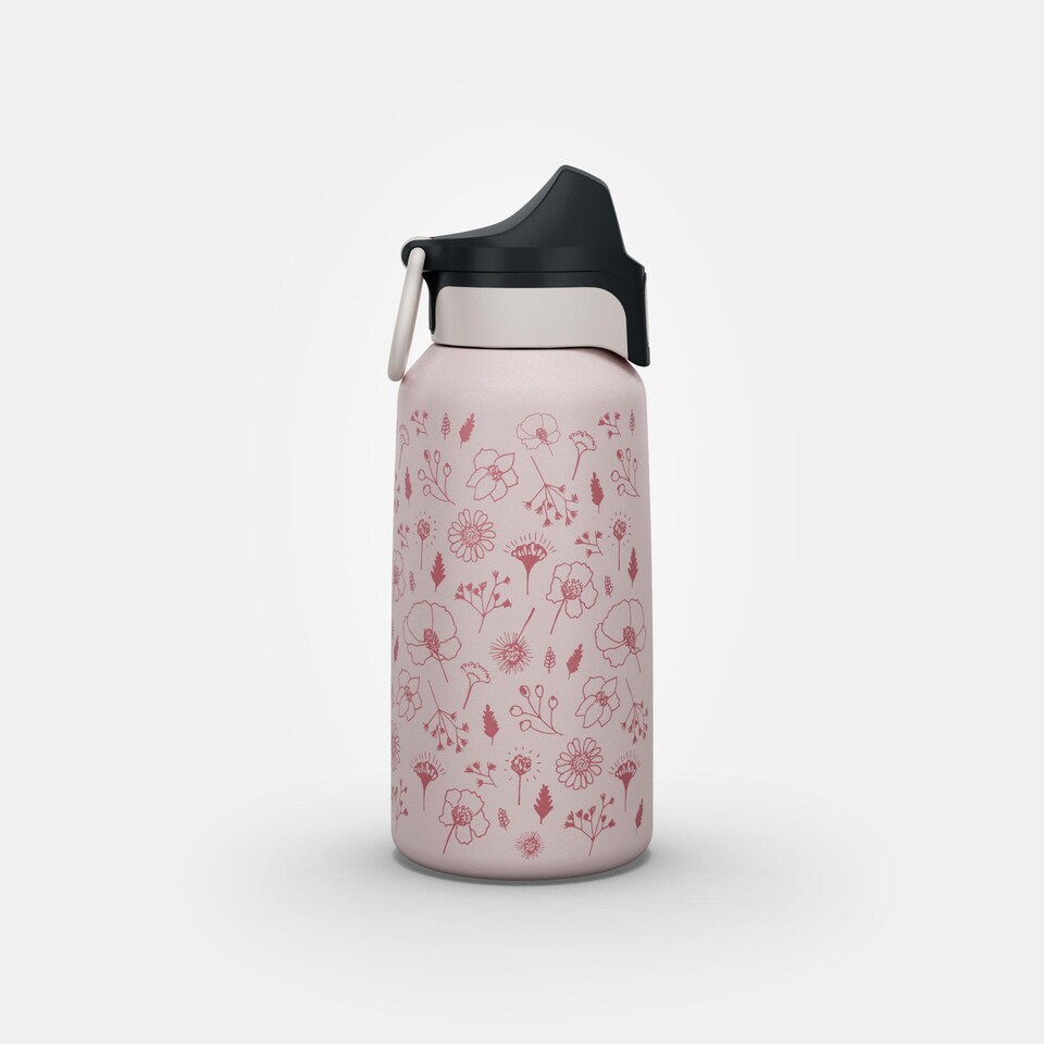 image 1 of Decathlon 0.6 L kids’ stainless steel water flask 500 with instant stopper for hiking
