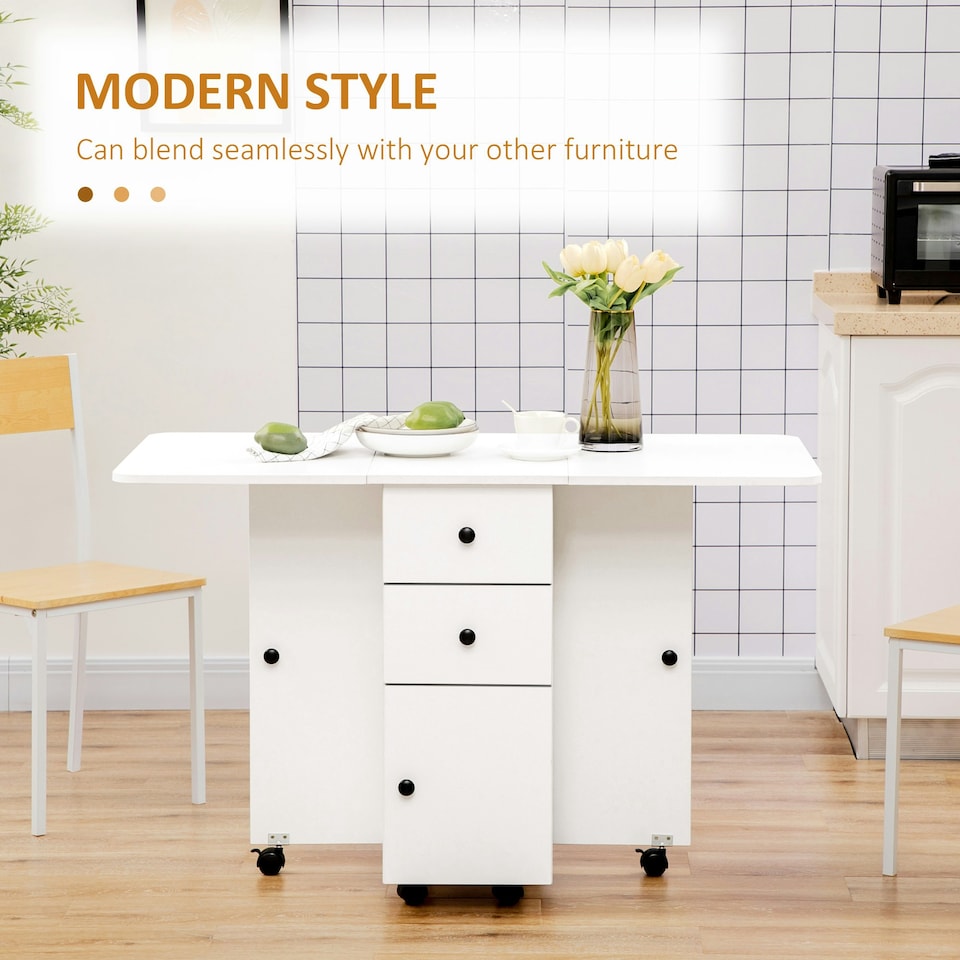 image 1 of HOMCOM Folding Dining Table, Drop Leaf Table With Storage Drawers