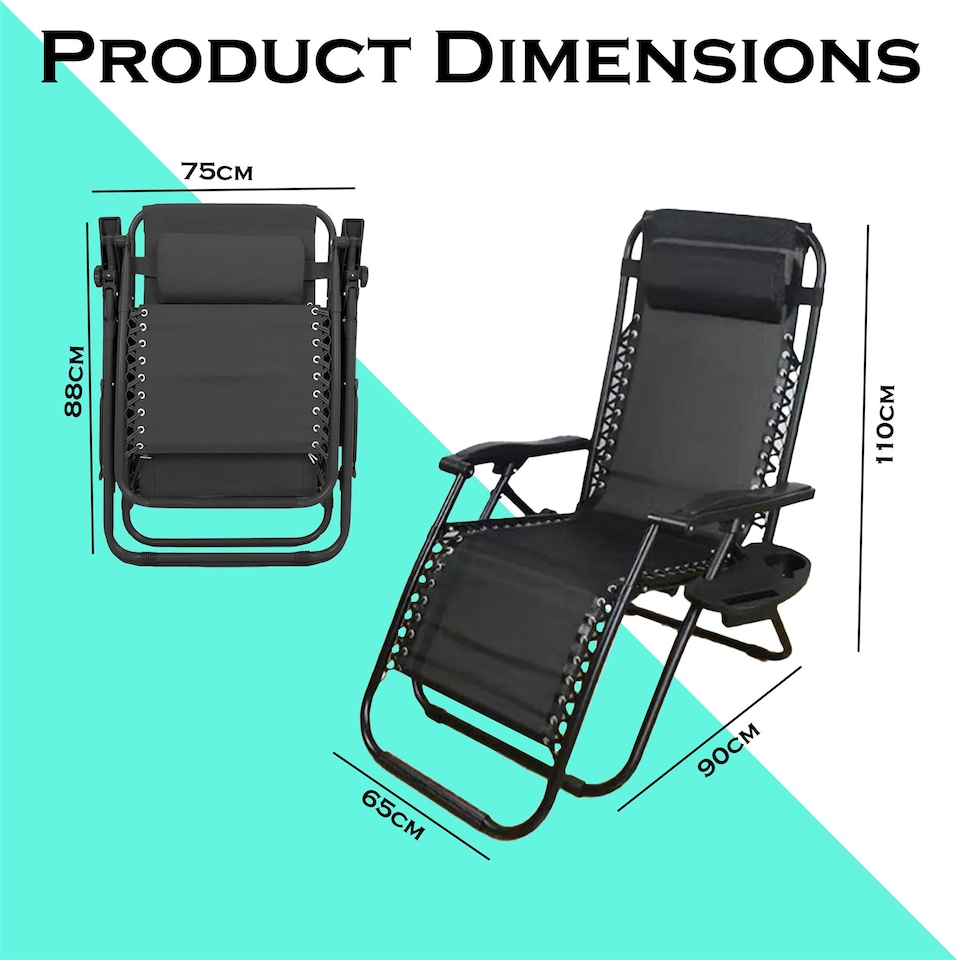 image 1 of Set of 2 Padded Zero Gravity Recliner Chairs with Cup Holders - Outdoor Garden Lounger