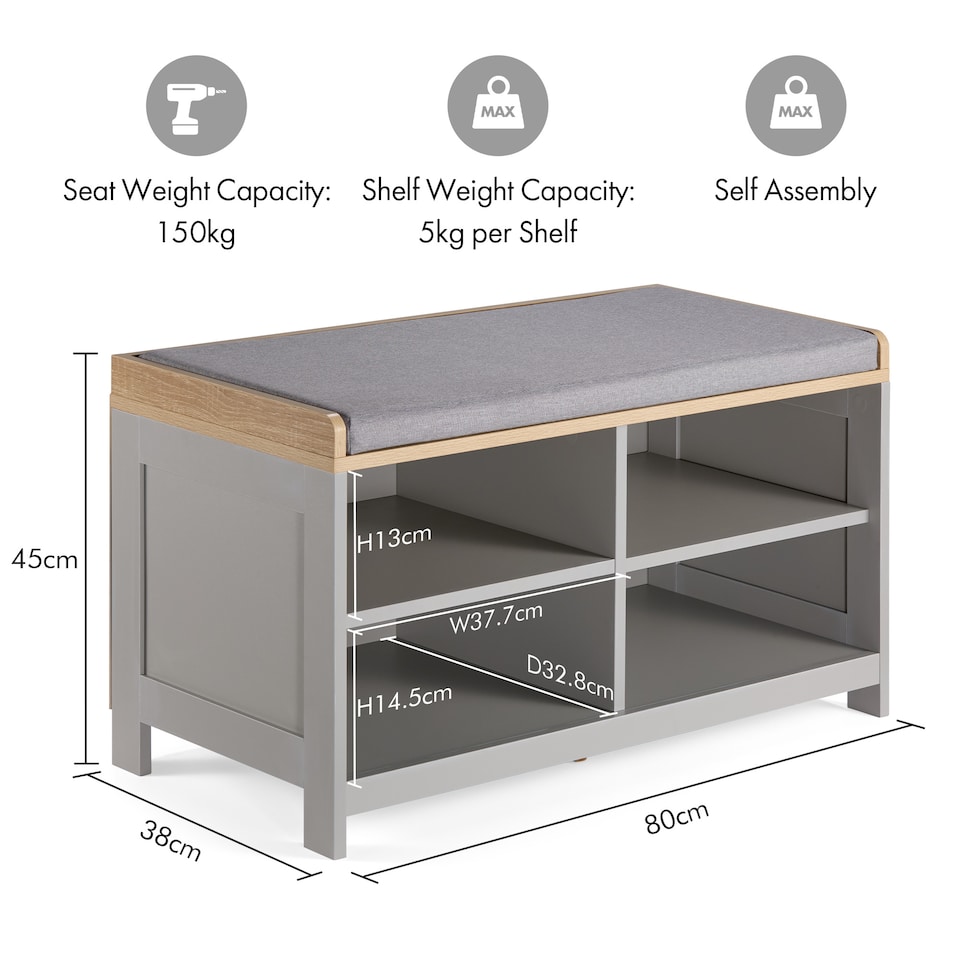 image 1 of VonHaus Grey Hallway Shoe Storage Bench with Seat | Grey | 1