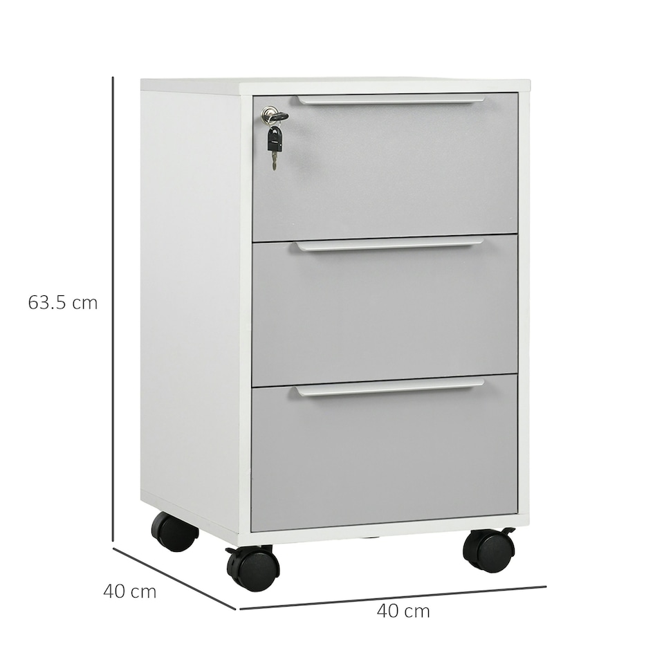 image 1 of HOMCOM Modern 3-Drawer Locking File Cabinet Mobile Filing Cabinet Grey White