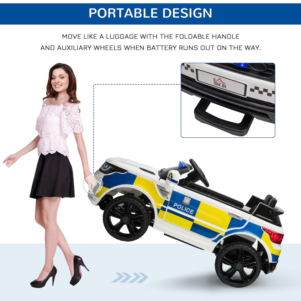 image 1 of HOMCOM 12V Kid Electric Ride On Police Car w/ Remote Siren Bluetooth 3-6 Years