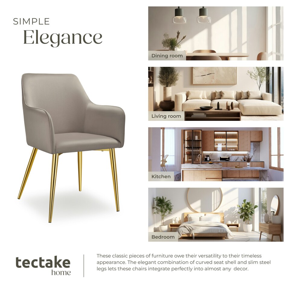 image 1 of Dining Chair Avane - velvet look, padded armchair, high backrest and high armrests - Set of 6 Grey | Taupe