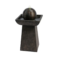 Teamson Home Decorative Outdoor Orb and Pedestal Water Fountain, Black