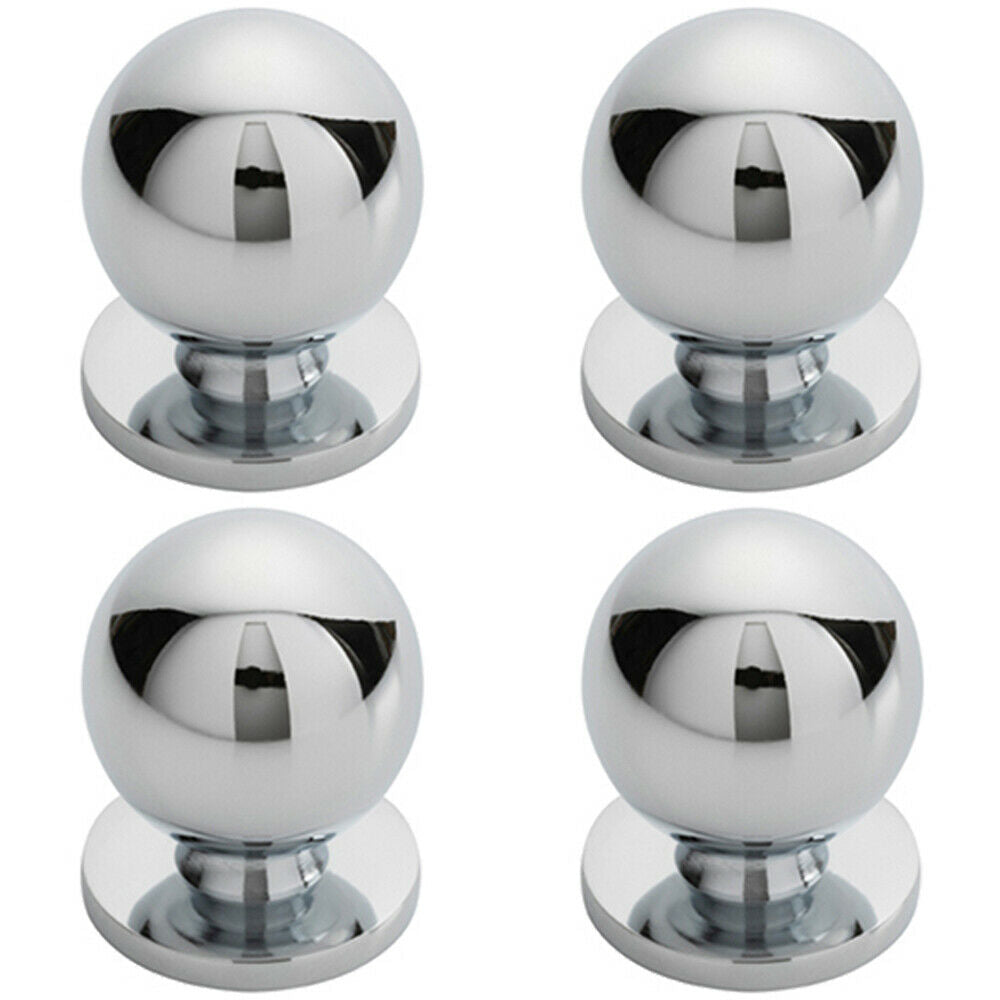 Loops 4x Solid Ball Cupboard Door Knob 25mm Diameter Polished Chrome Cabinet Handle