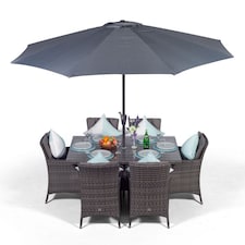 Savannah Rectangular 6 Seater Rattan Patio Dining Set | Grey | Grey