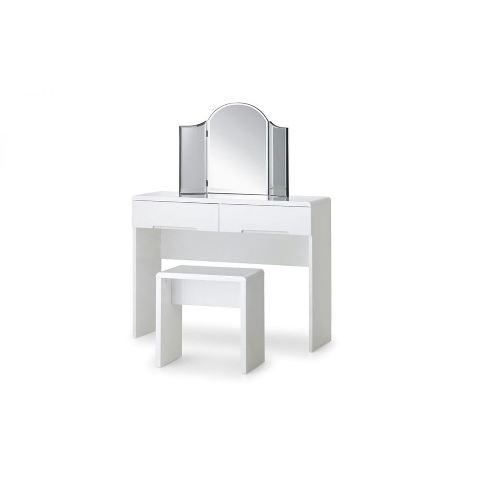 image 1 of Chic White High Gloss Dressing Table (2 Drawers) with Dressing Stool
