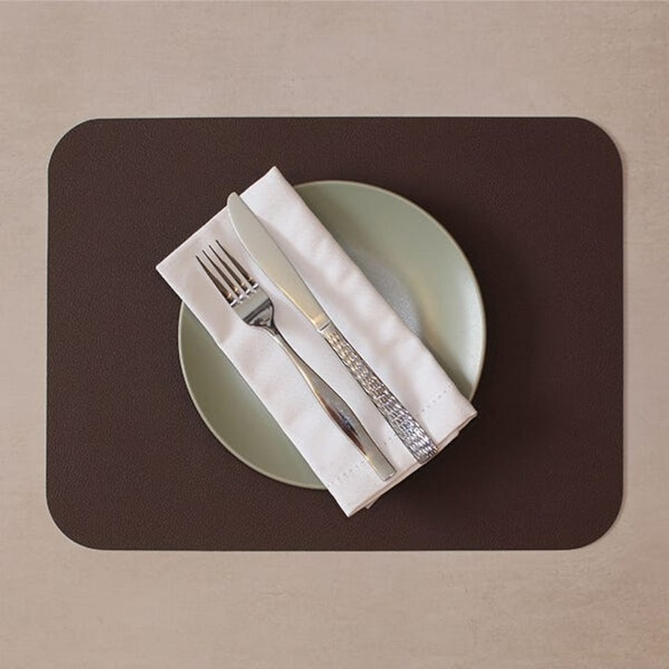 image 1 of I-Style Chocolate and White Flexi Set of 2 Faux Leather Placemats