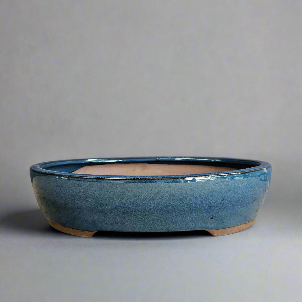 image 1 of Yorkshire Bonsai 38cm Glazed Bonsai Pot Oval 38cm x 31cm x 7cm Blue