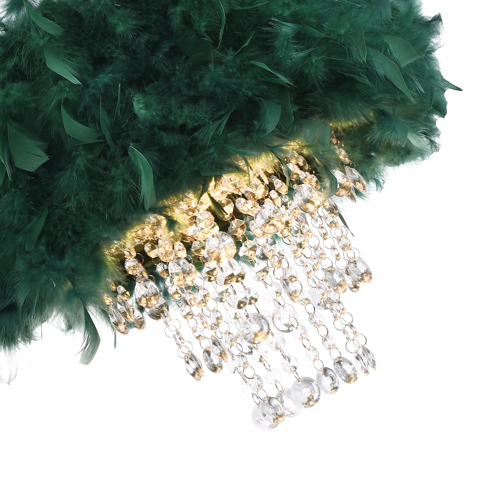 image 1 of Contemporary Green Feather Pendant Light Shade with Transparent Acrylic Droplets | Green