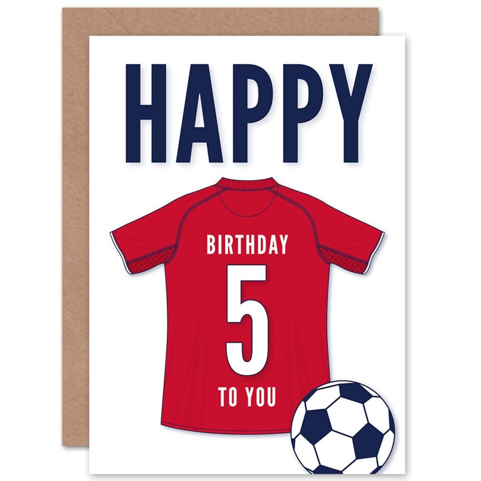 image 1 of Football Strip Kit Dark Red Jersey 5 Year old Child Kids 5th Birthday Card