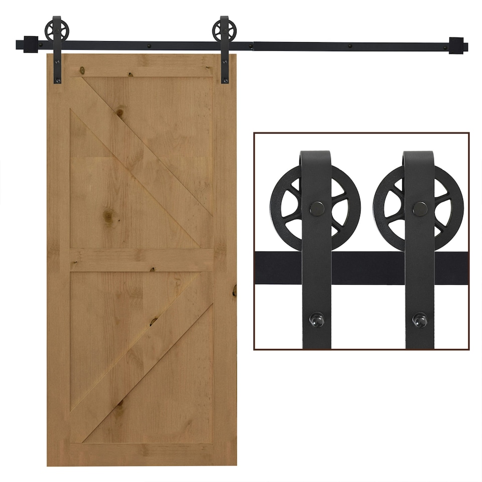 image 1 of HOMCOM 6.6ft Sliding Wood Barn Door Hardware Kits Track Industrial Style A Set Black