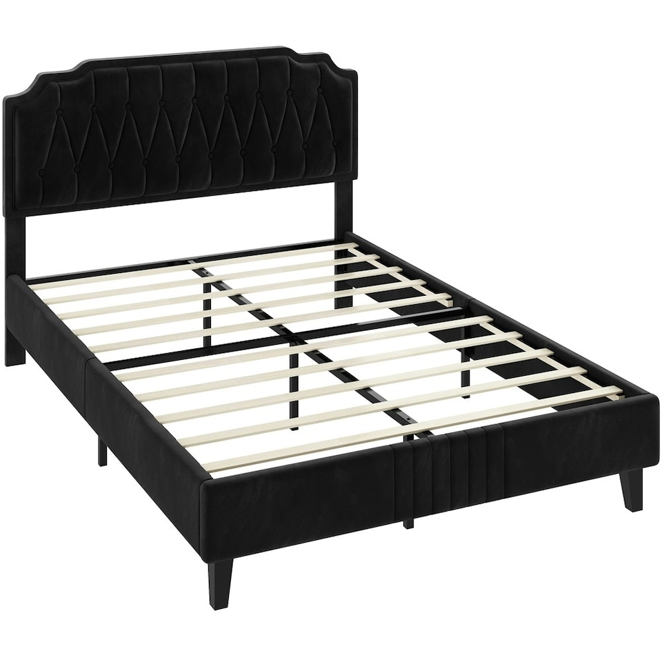 image 1 of Yaheetech 5ft King Upholstered Bed Frame with Button-Tufted Headboard Black