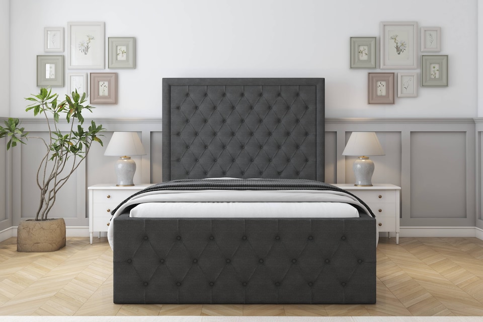 image 1 of Sloomy Vienna Graphite Dumfries Bed Frame With Mattress With 50" Upholstered Headboard 6' Super King